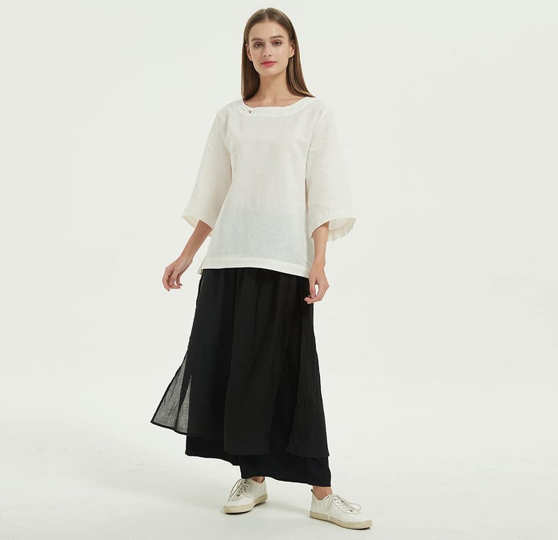 Minibee Women's Wide Leg Pants Loose Layer Capris Palazzo Elastic Waist Trousers Black L - Image 1